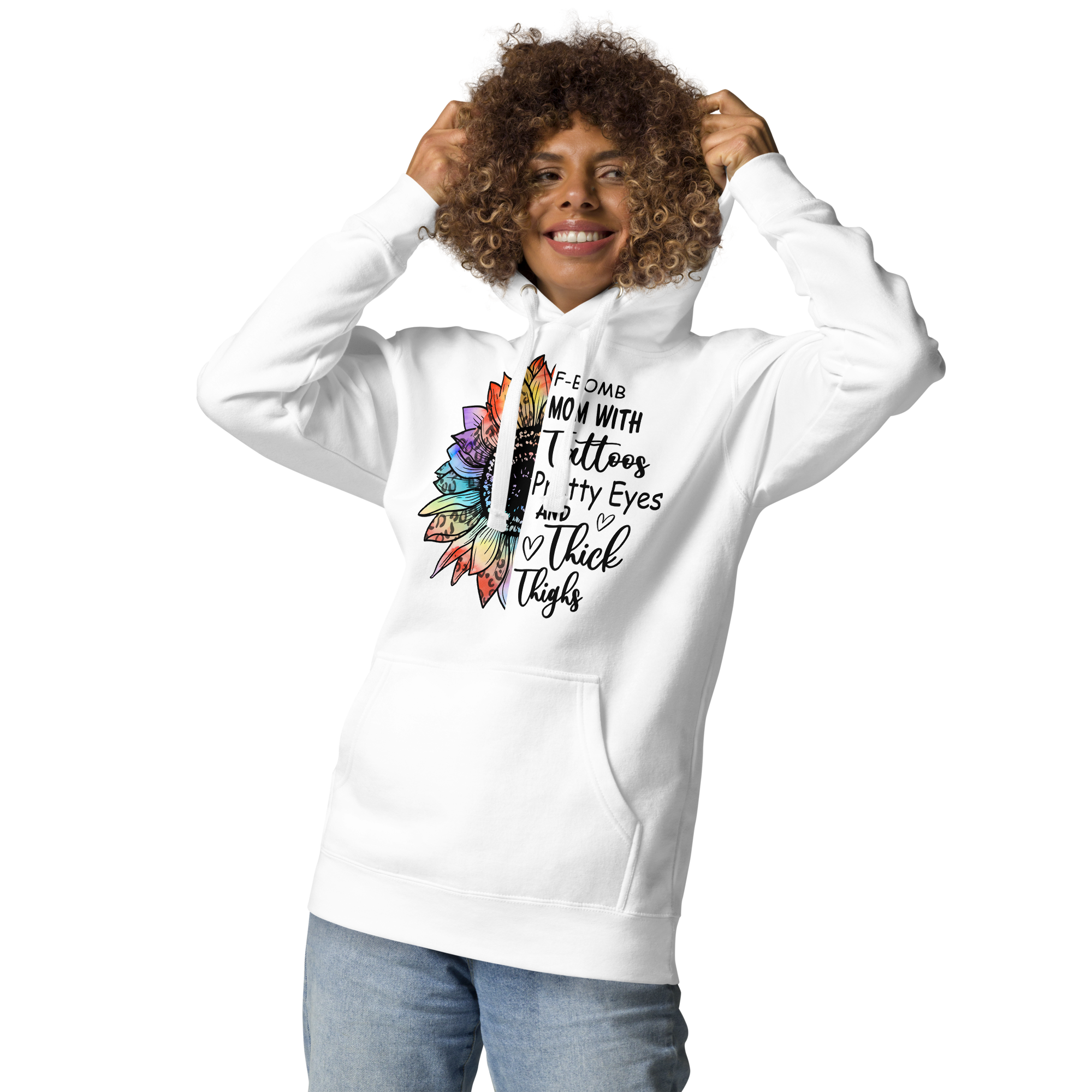 F-Bomb Mom With Tattoos Pretty Eyes And Thick Thighs Unisex Hoodie