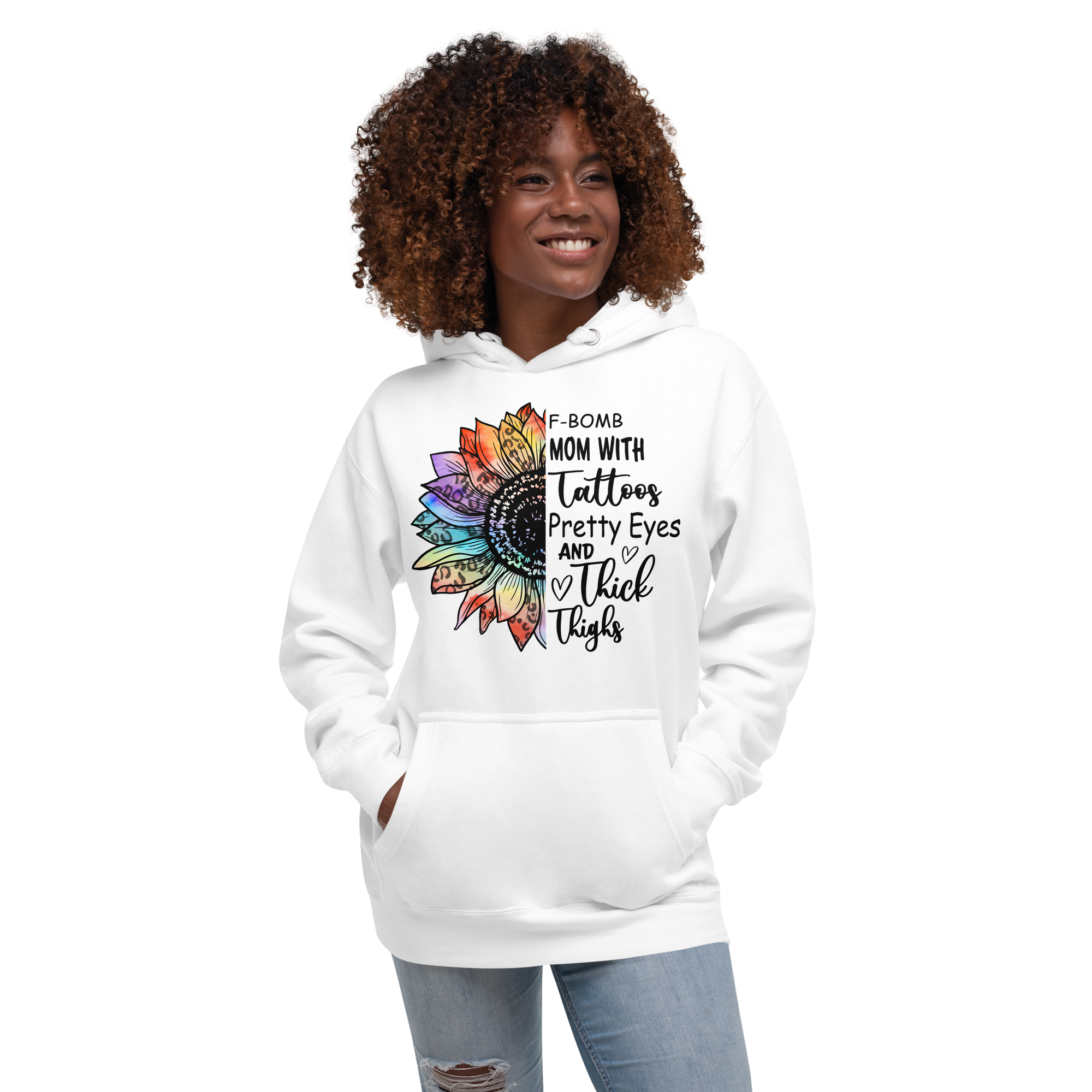 F-Bomb Mom With Tattoos Pretty Eyes And Thick Thighs Unisex Hoodie