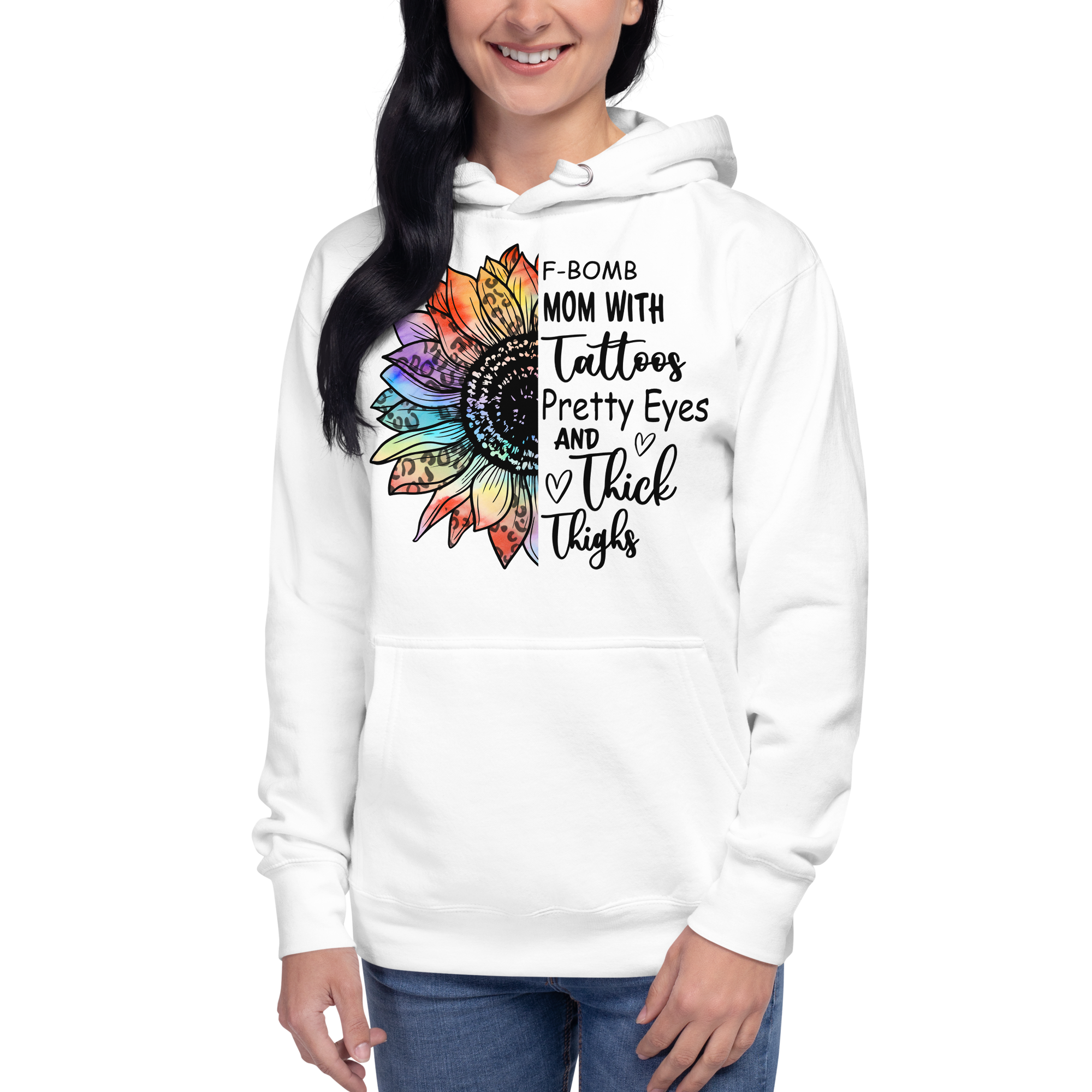 F-Bomb Mom With Tattoos Pretty Eyes And Thick Thighs Unisex Hoodie