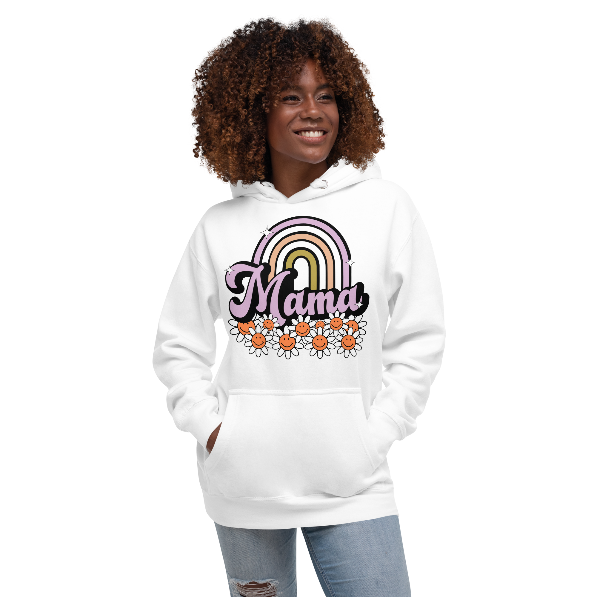 Mama Rainbow Floral Emoji Unisex Hoodie