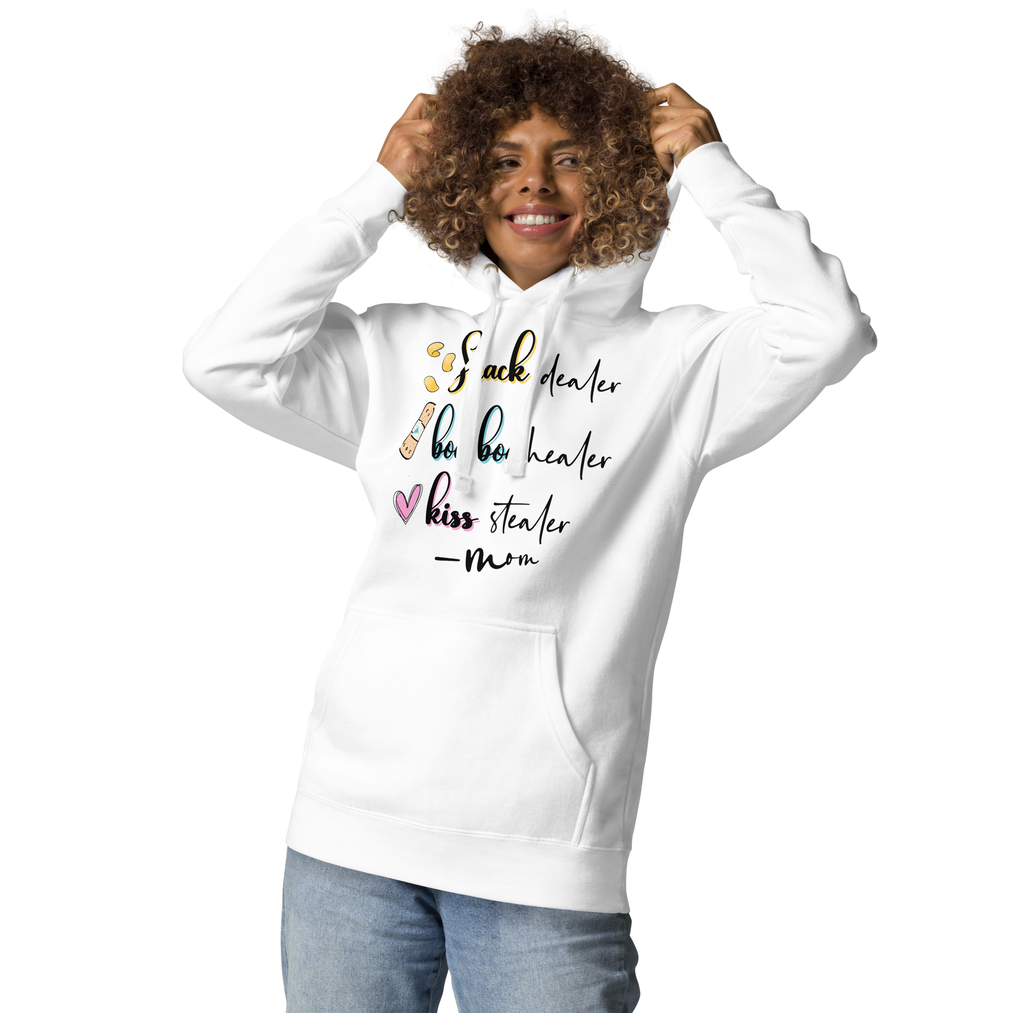 Mom; Snack Dealer, Boo Boo Healer, Kiss Stealer  Unisex Hoodie