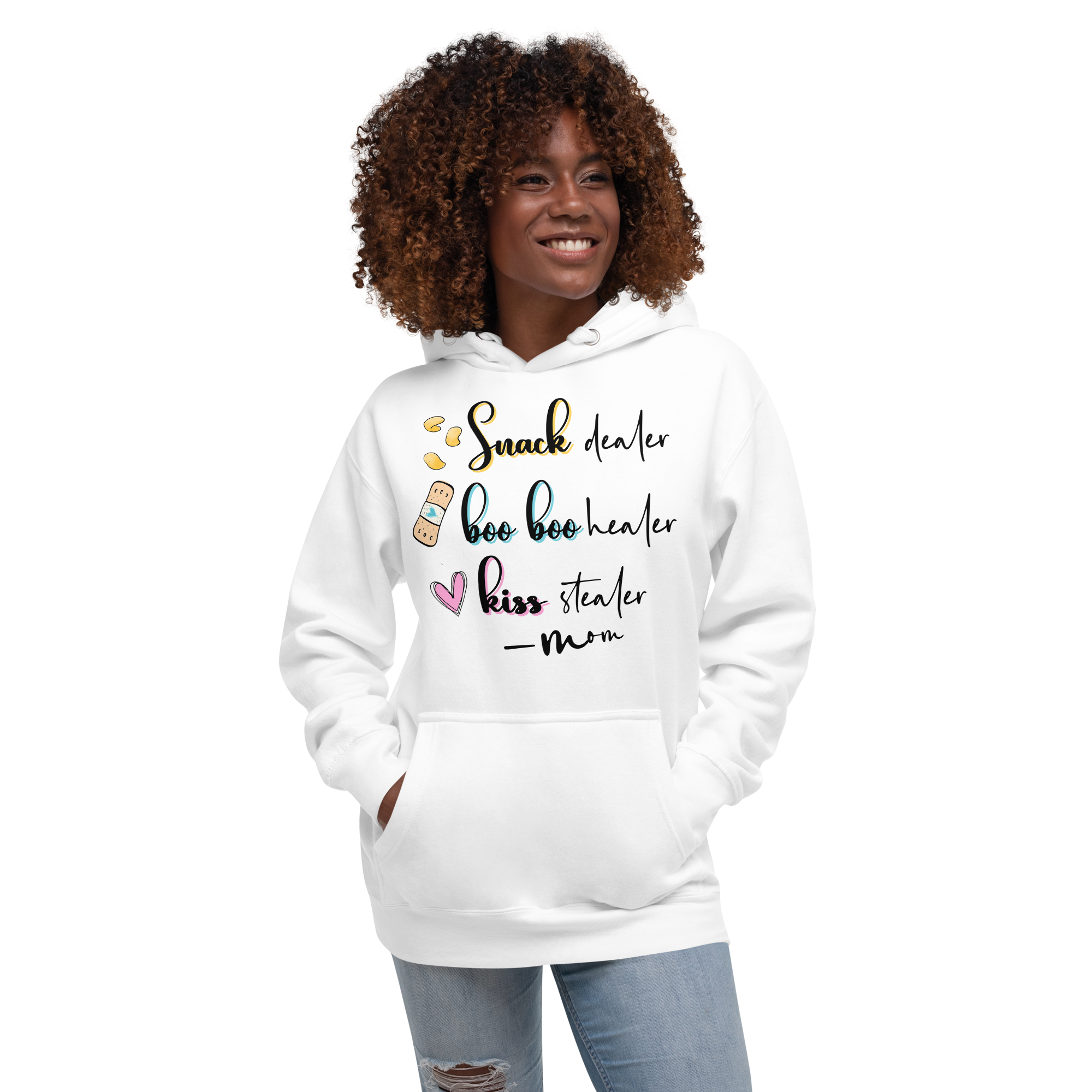 Mom; Snack Dealer, Boo Boo Healer, Kiss Stealer  Unisex Hoodie