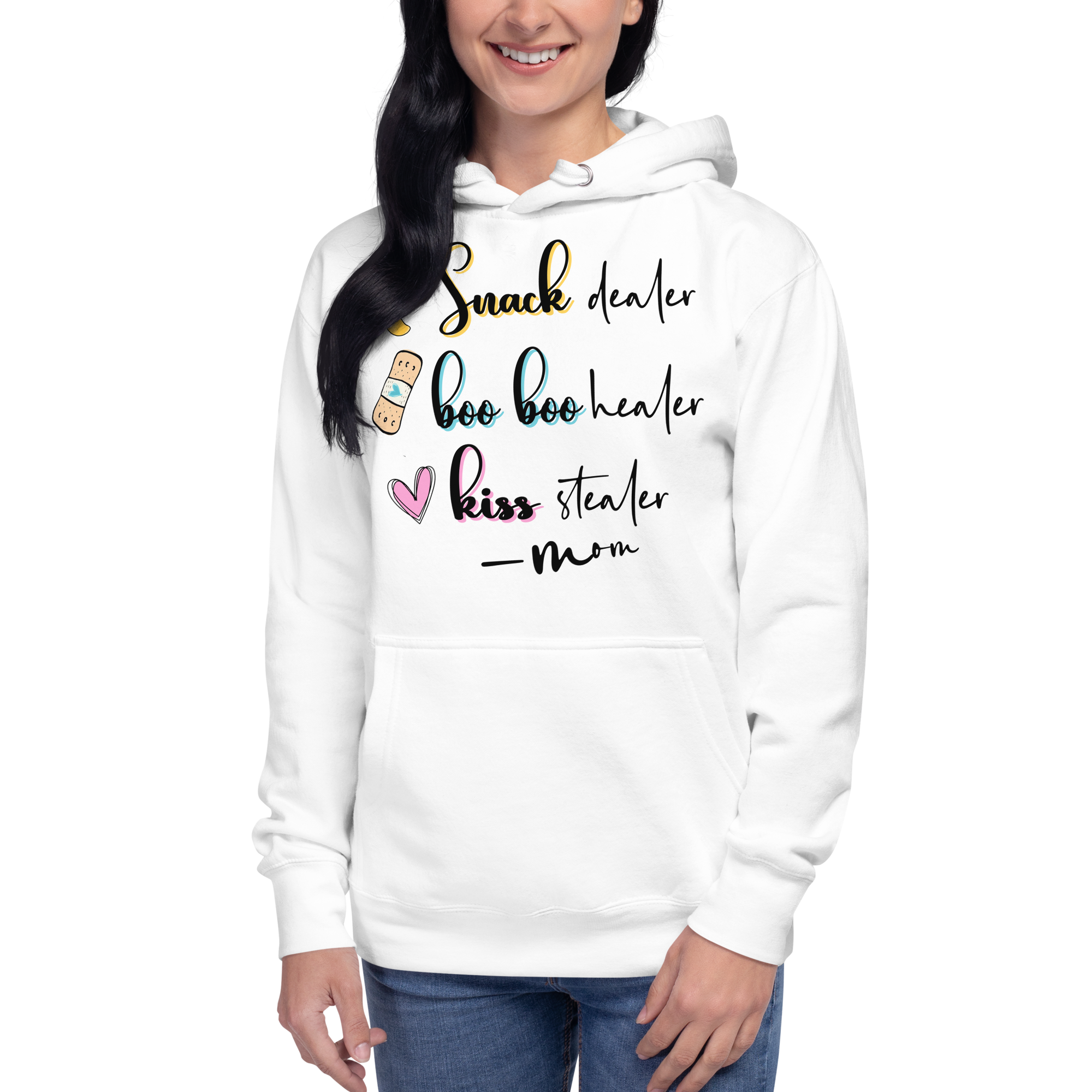 Mom; Snack Dealer, Boo Boo Healer, Kiss Stealer  Unisex Hoodie