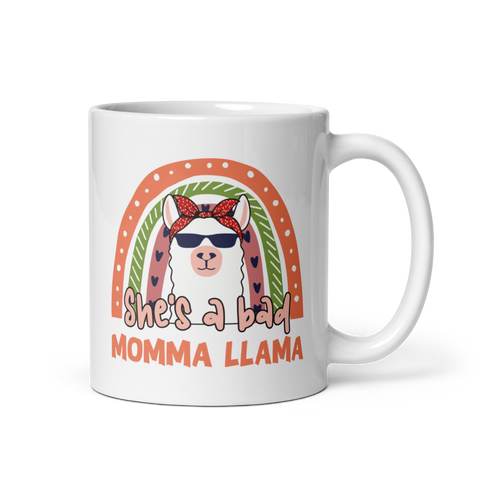 She's A Bad Momma Llama White glossy mug