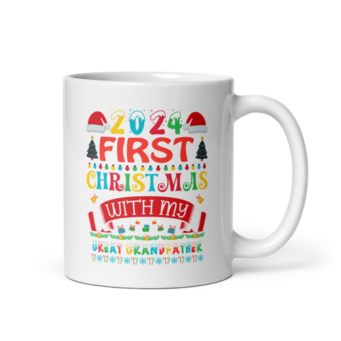 2024 My First Christmas With My Great Grandfather White glossy mug