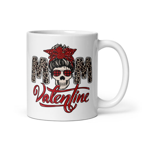 Skull Mom Valentine White glossy mug