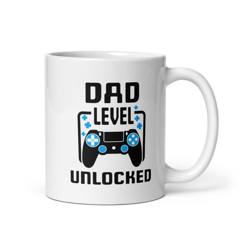 Dad Level Unlocked White glossy mug