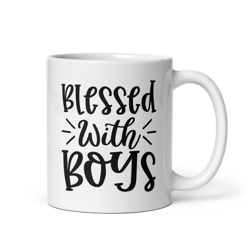 Blessed with Boys White glossy mug