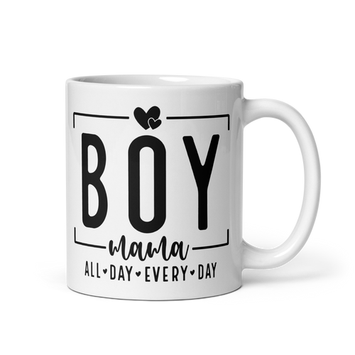 Boy Mama White glossy mug