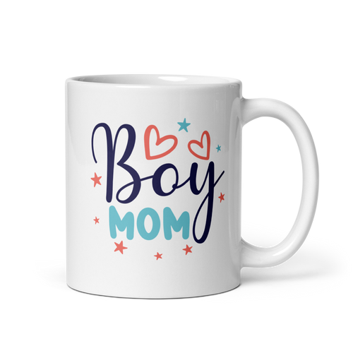 Boy Mom White glossy mug