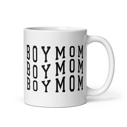 Boy Mom White glossy mug