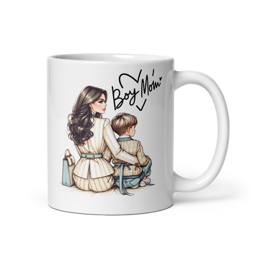 Mom and Son Clipart White glossy mug