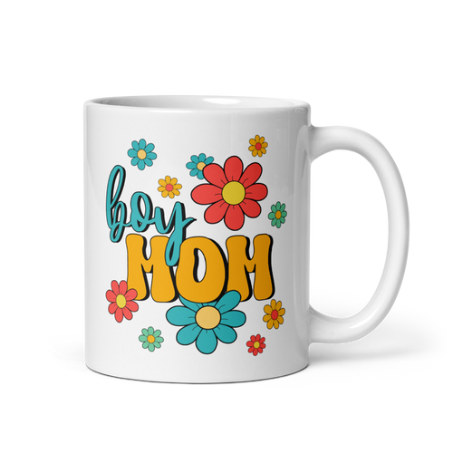 Boy Mom Sublimation Retro White glossy mug