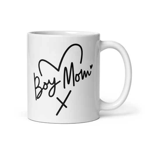 Boy Mom Heart White glossy mug