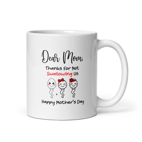 Dear Mom Thanks For Not Swallowing Us Happy Mother's Day Funny Cartoon Sperm White glossy mug