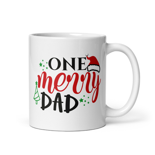 One Merry Dad White glossy mug