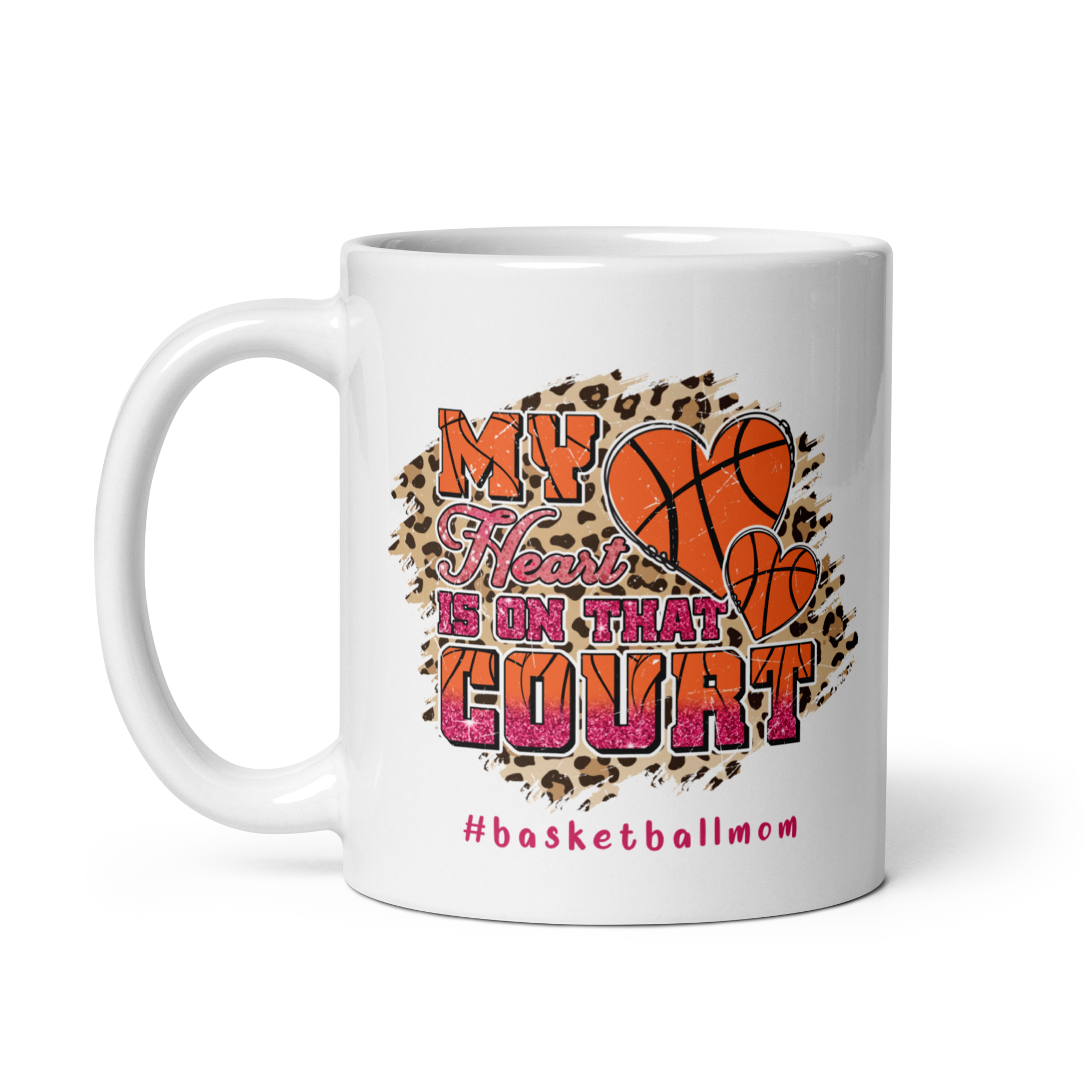 My Heart Is On That Court White glossy mug