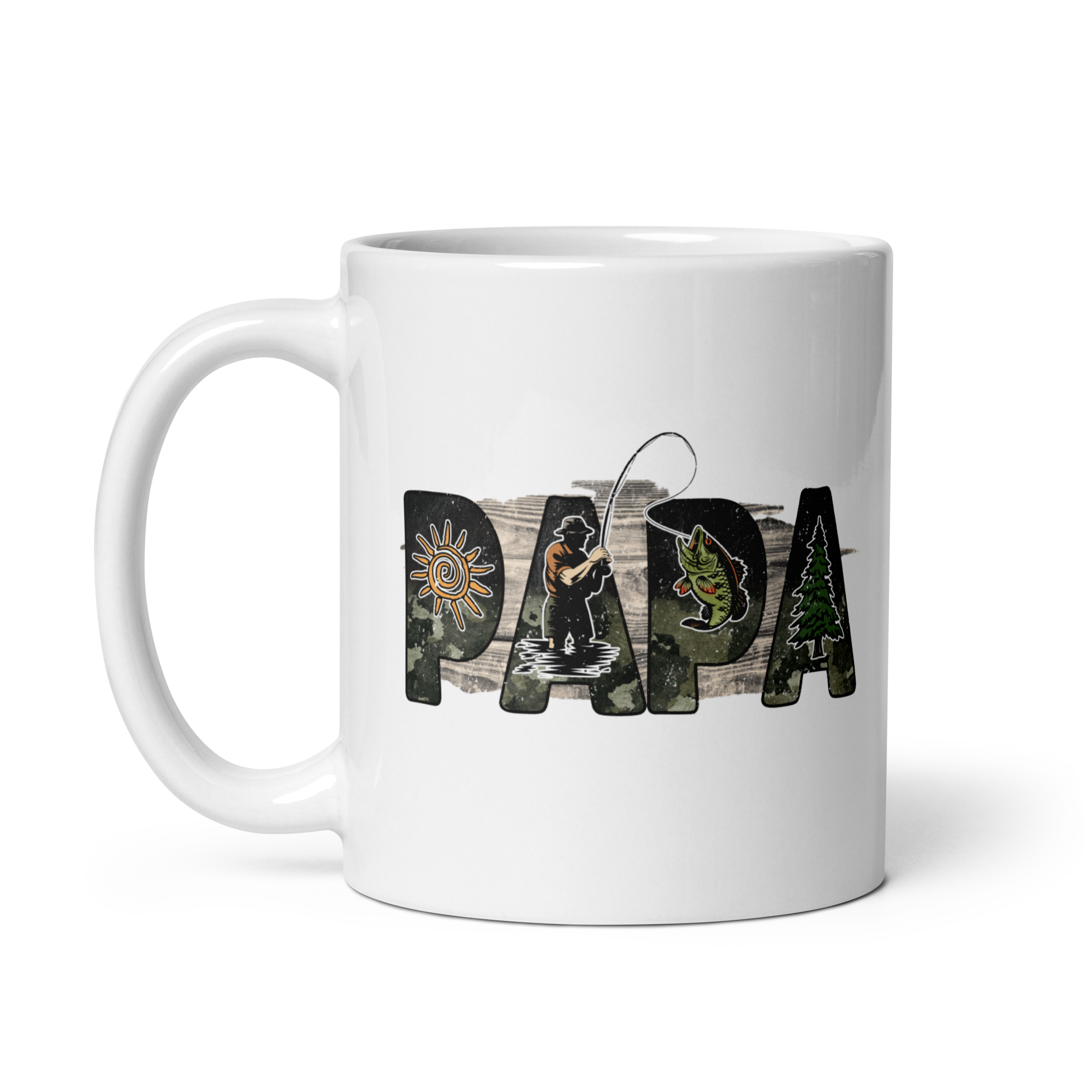 Papa Fishing Dad White glossy mug