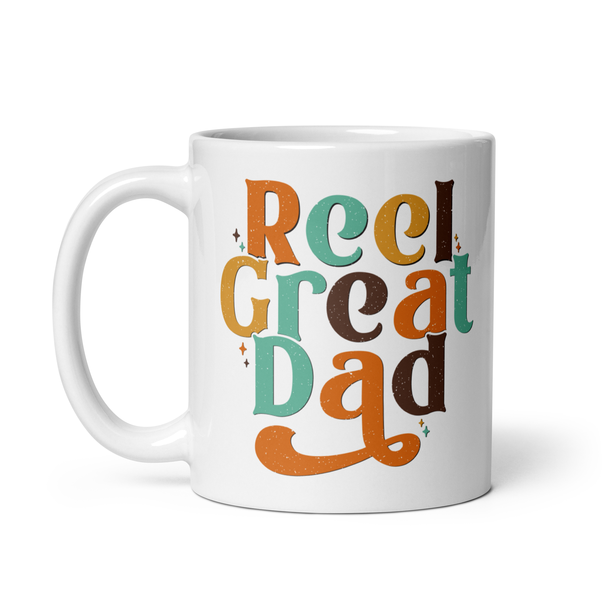 Reel Great Dad White glossy mug