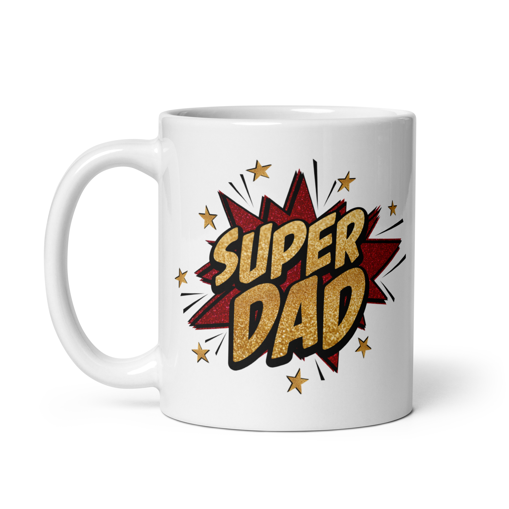 Super Dad Glitter Leopard Star White glossy mug