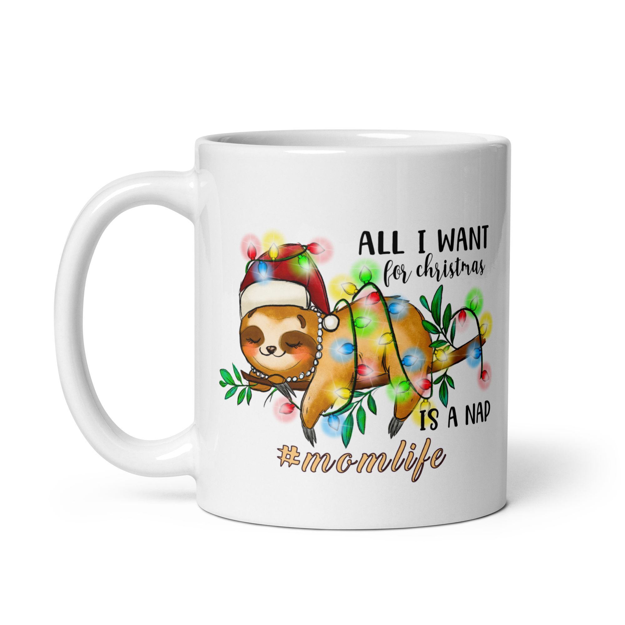 All I Want For Christmas Is A Nap #momlife White glossy mug