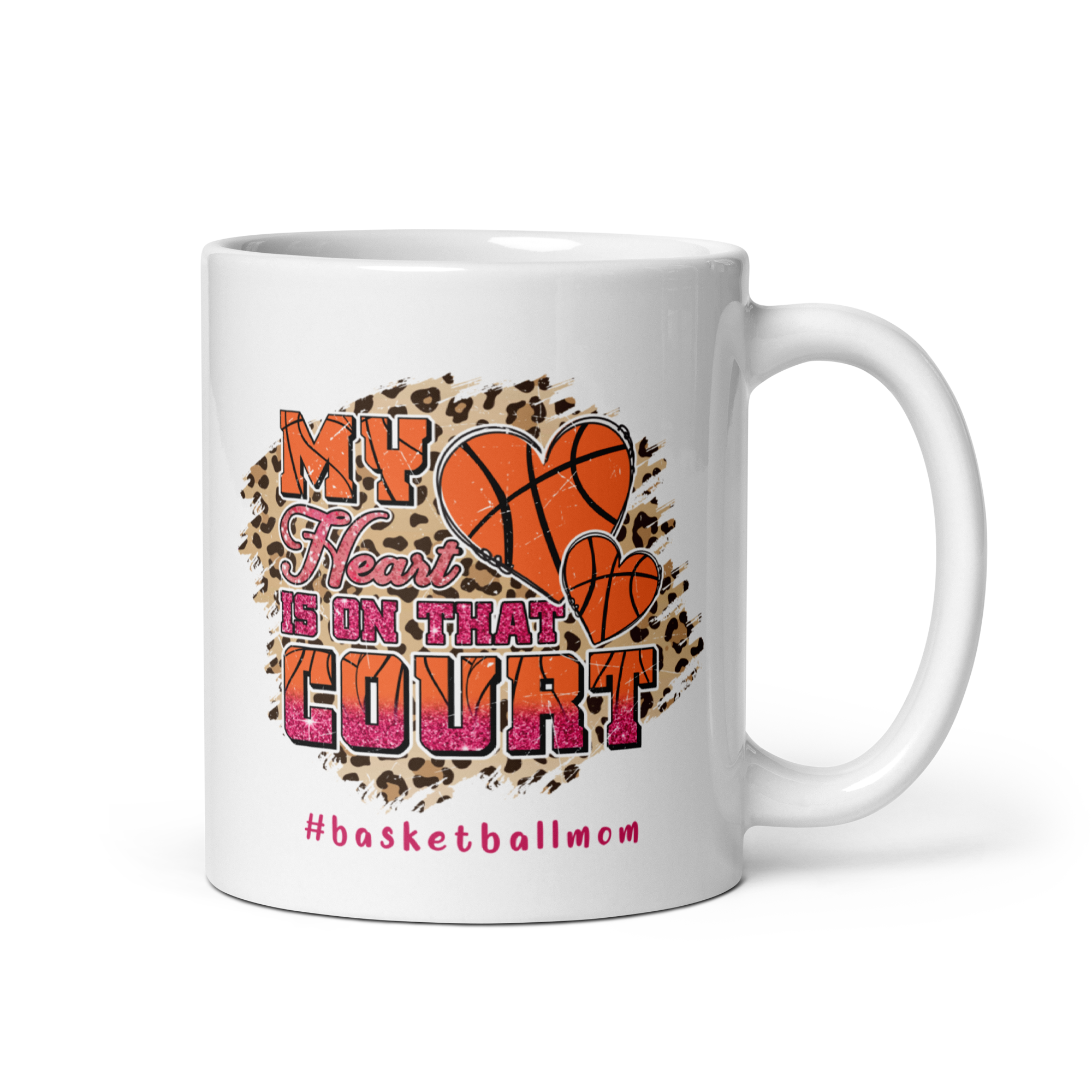 My Heart Is On That Court White glossy mug