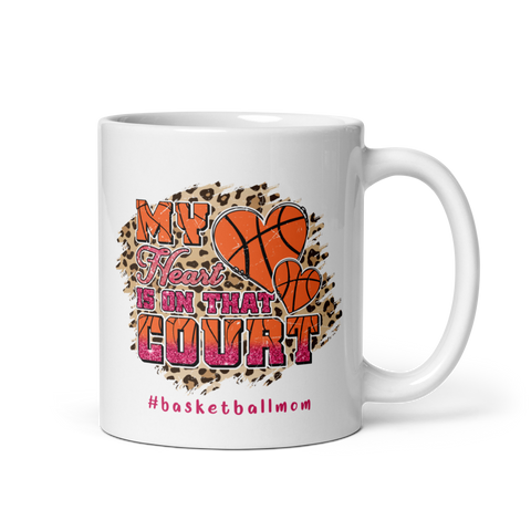 My Heart Is On That Court White glossy mug