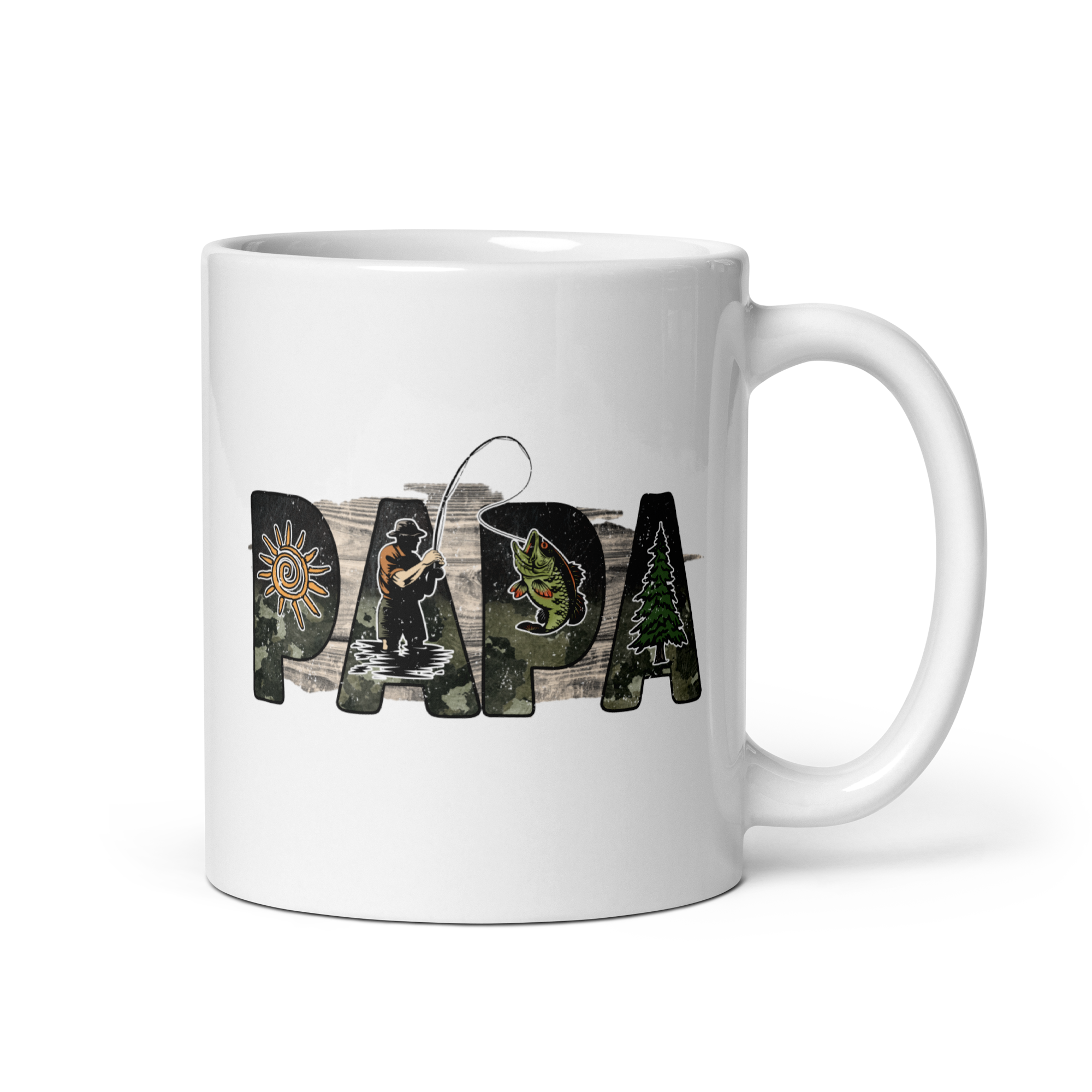 Papa Fishing Dad White glossy mug