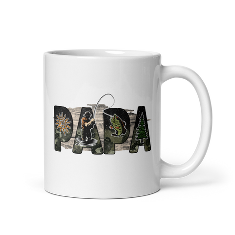 Papa Fishing Dad White glossy mug