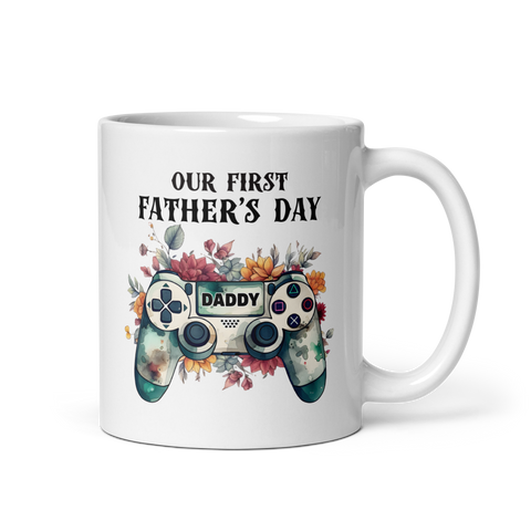 Our First Father's Day White glossy mug