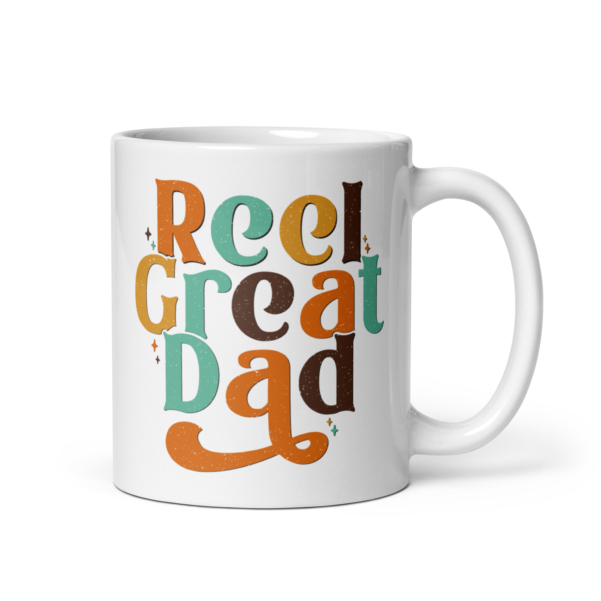 Reel Great Dad White glossy mug