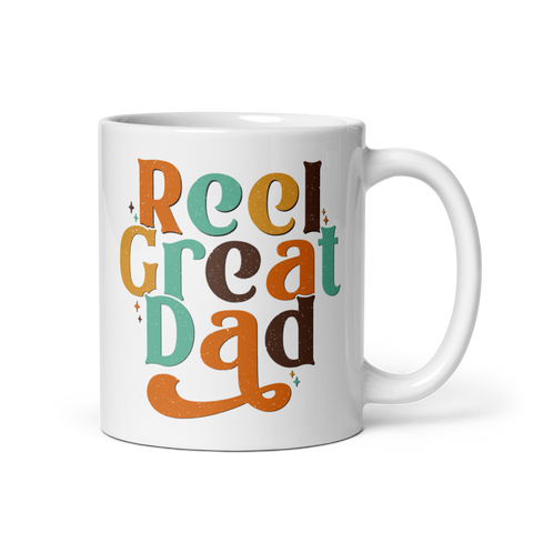 Reel Great Dad White glossy mug