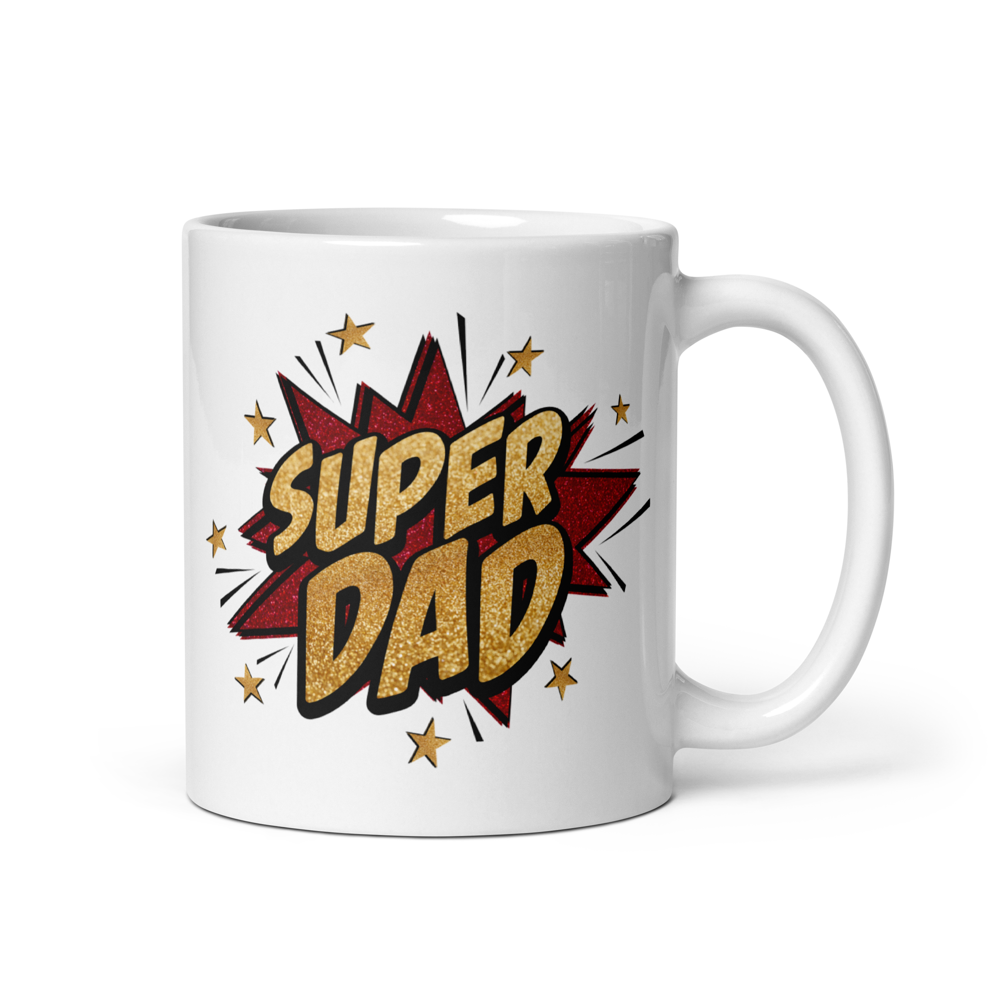 Super Dad Glitter Leopard Star White glossy mug