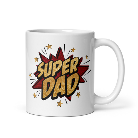 Super Dad Glitter Leopard Star White glossy mug