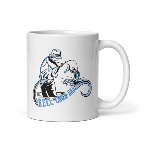 Reel Cool Dad White glossy mug