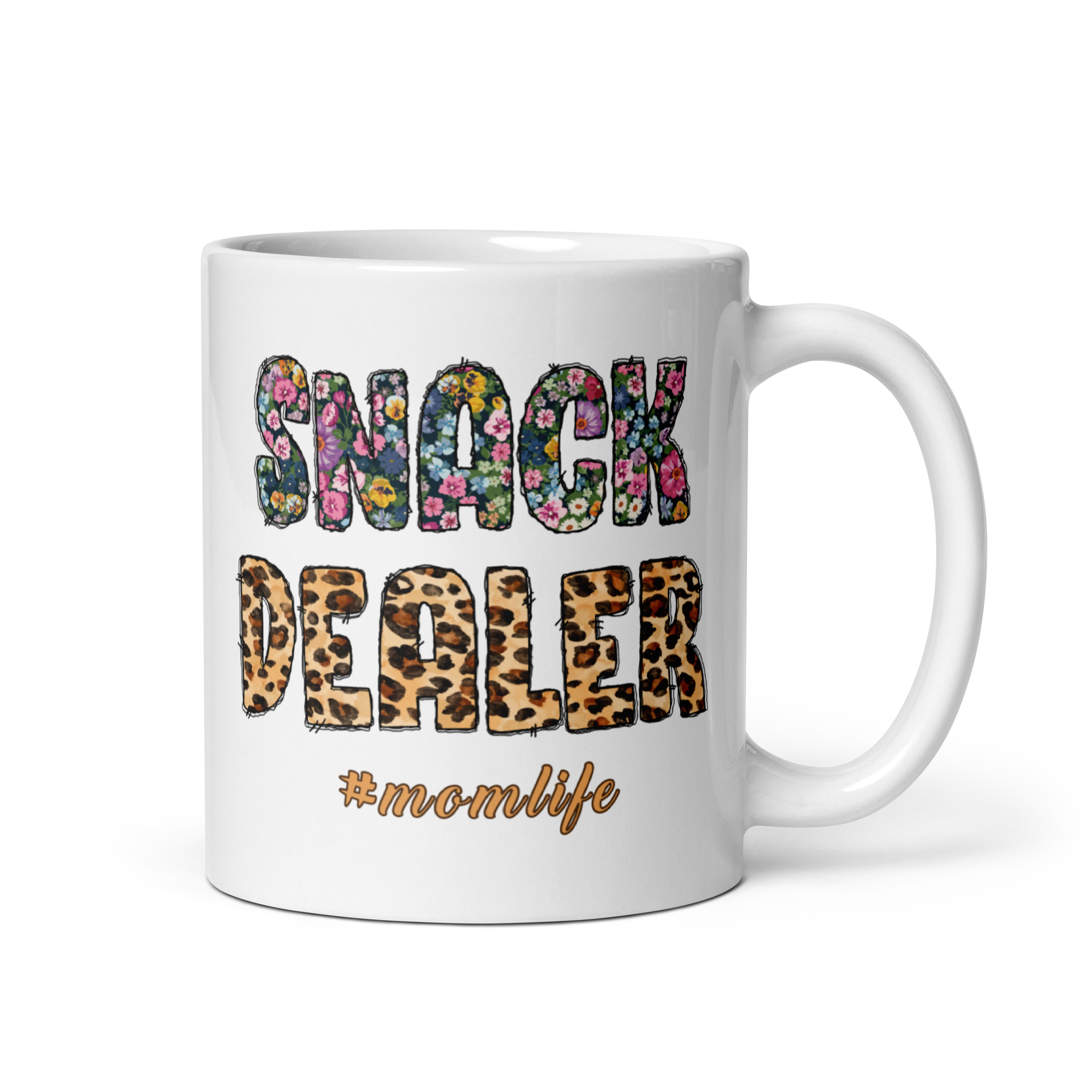 Snack Dealer #Momlife White glossy mug