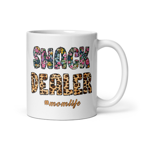 Snack Dealer #Momlife White glossy mug