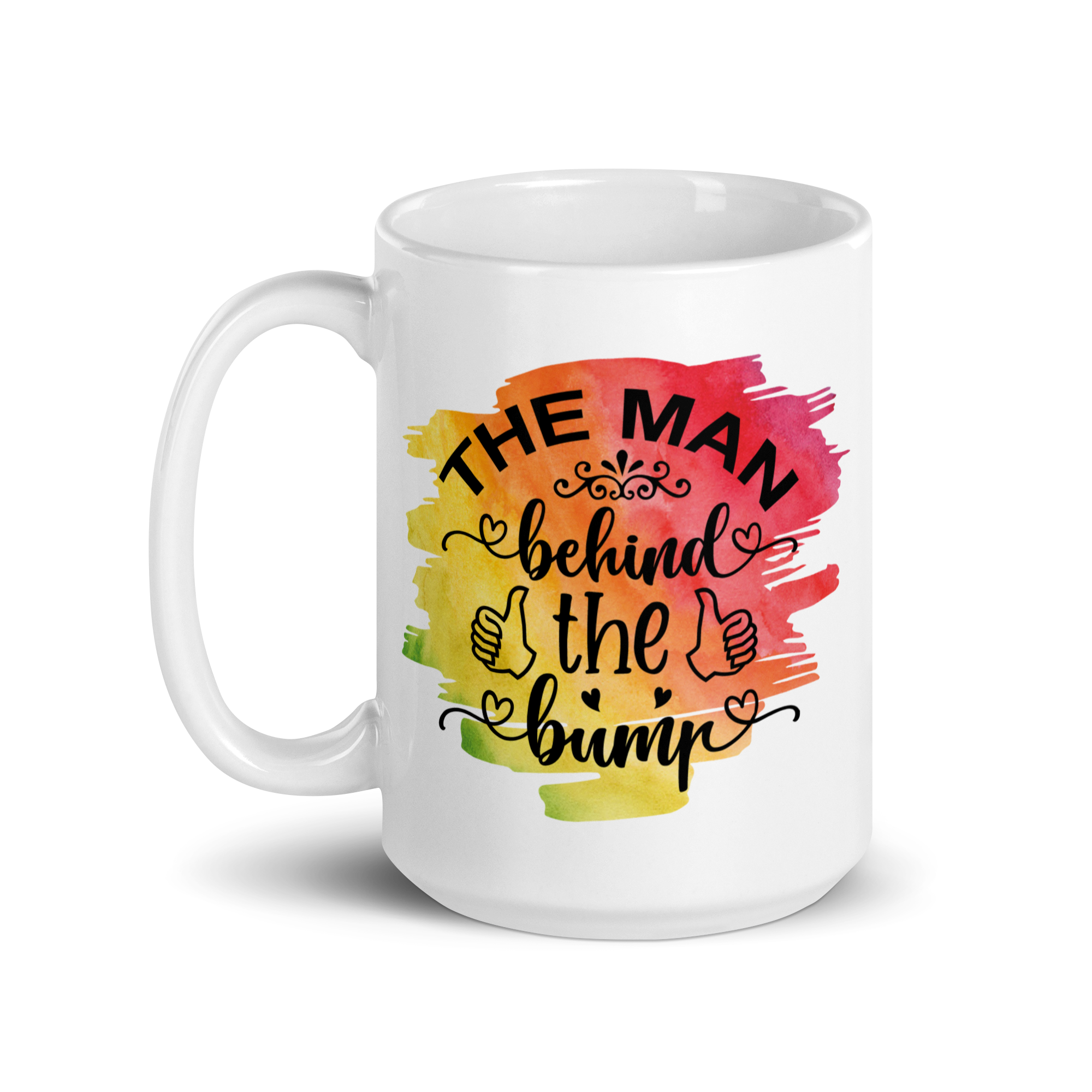 The Man Behind The Bump White glossy mug