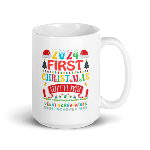 2024 My First Christmas With My Great Grandfather White glossy mug