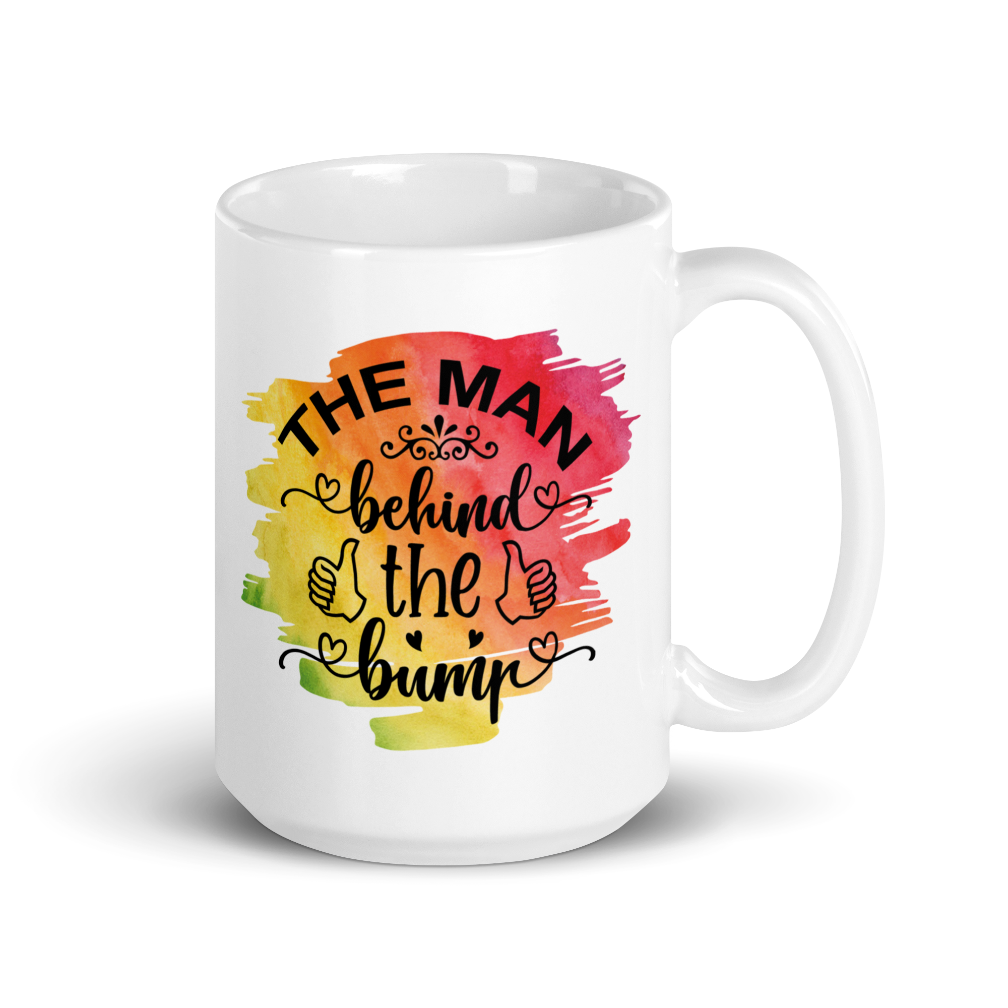 The Man Behind The Bump White glossy mug