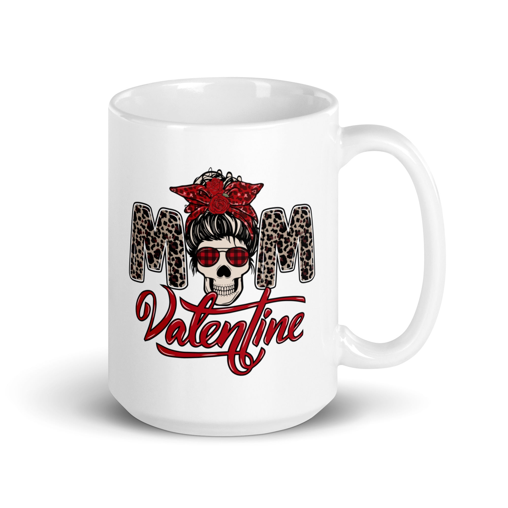 Skull Mom Valentine White glossy mug