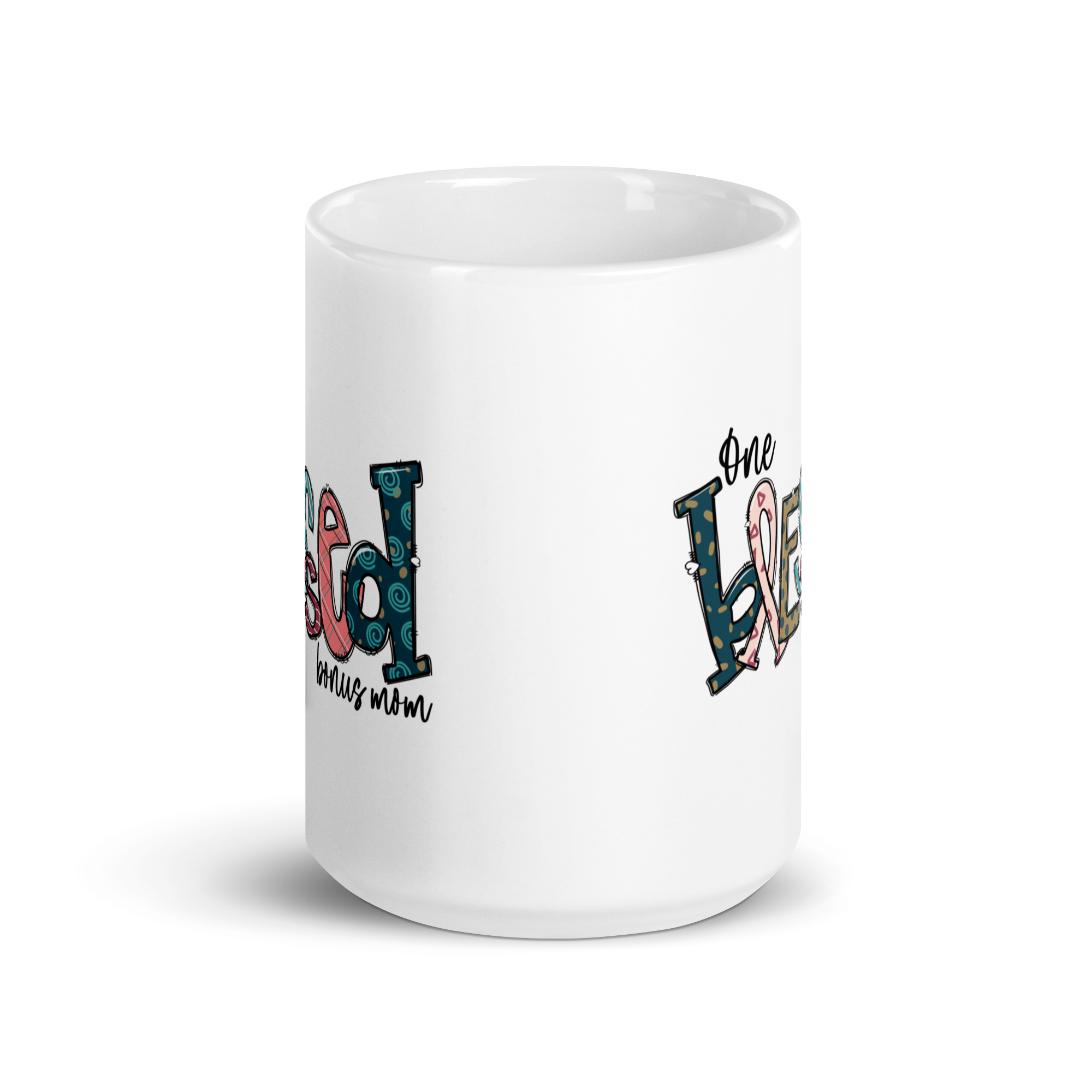 One Blessed Bonus Mom White glossy mug