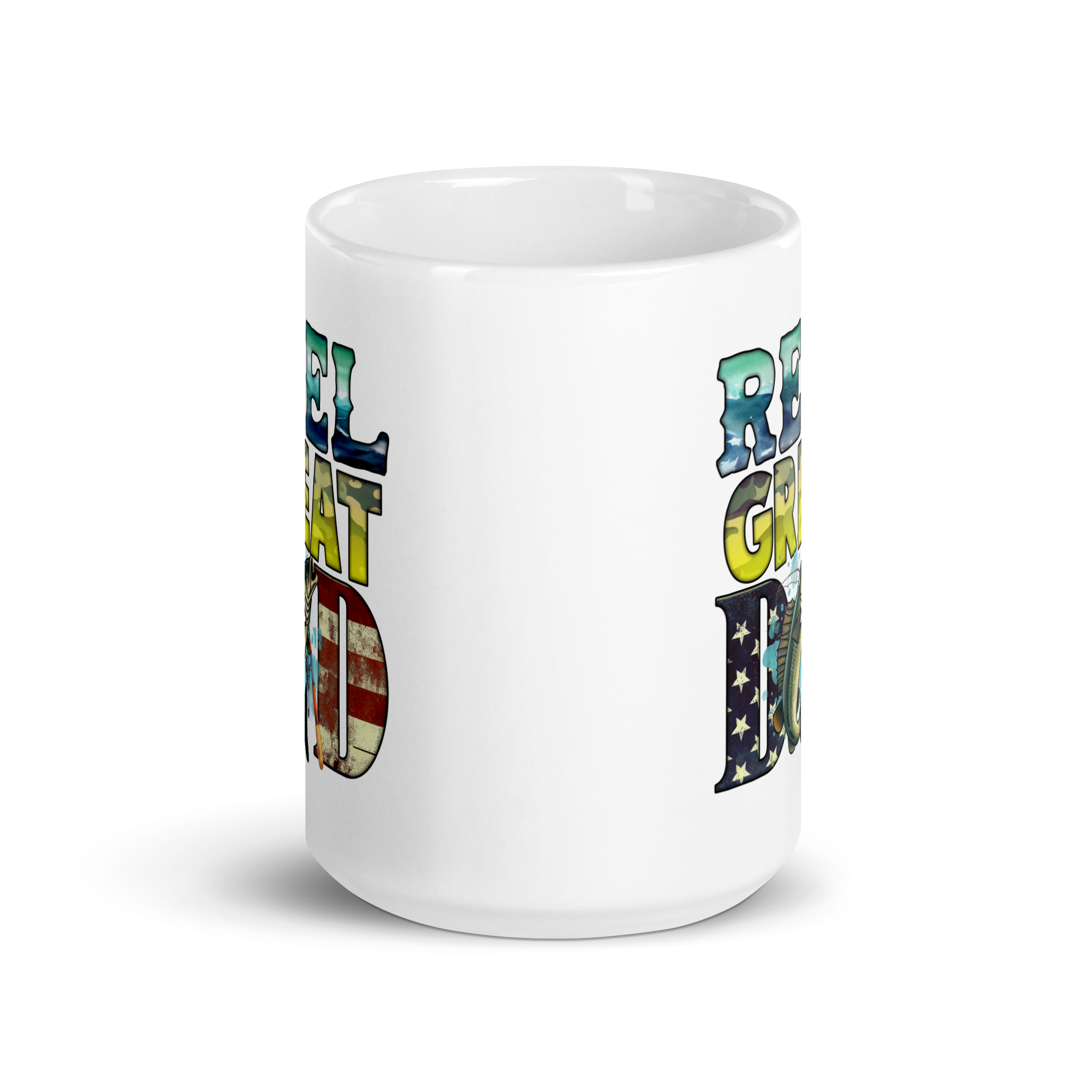 Reel Great Dad White glossy mug