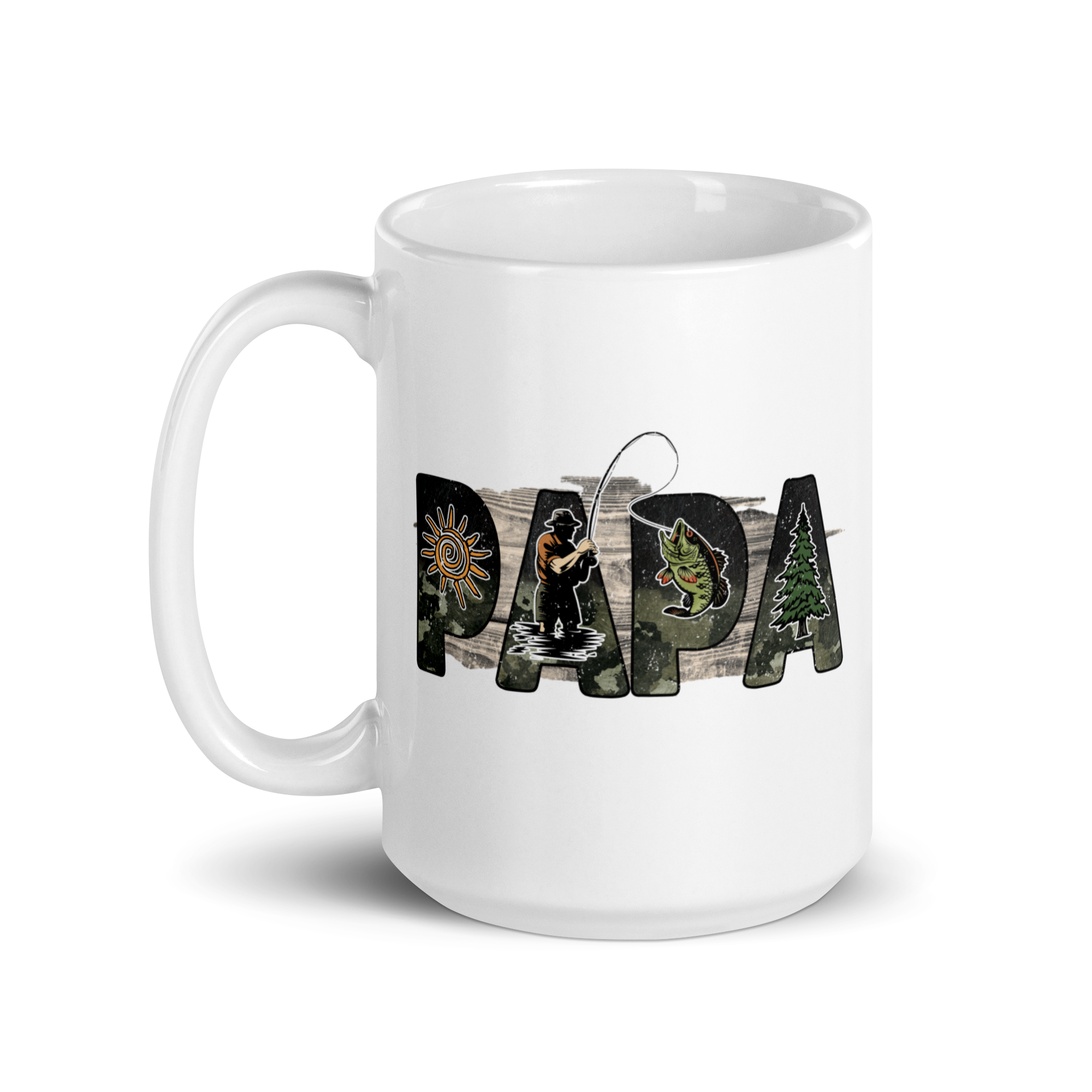 Papa Fishing Dad White glossy mug