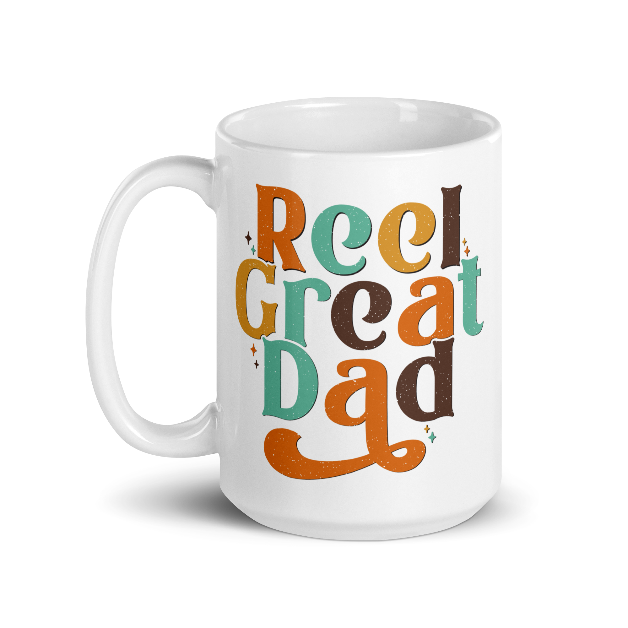 Reel Great Dad White glossy mug