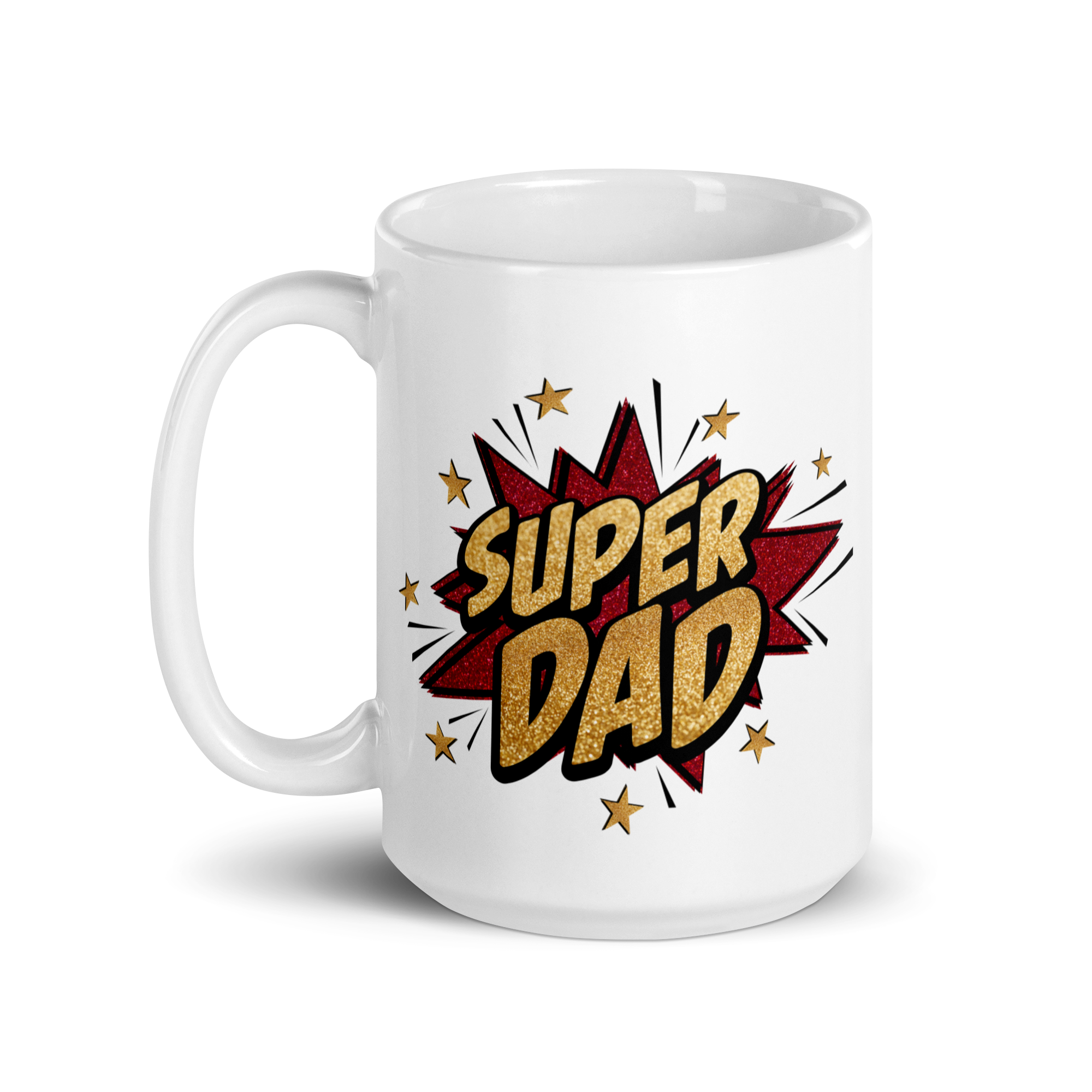 Super Dad Glitter Leopard Star White glossy mug