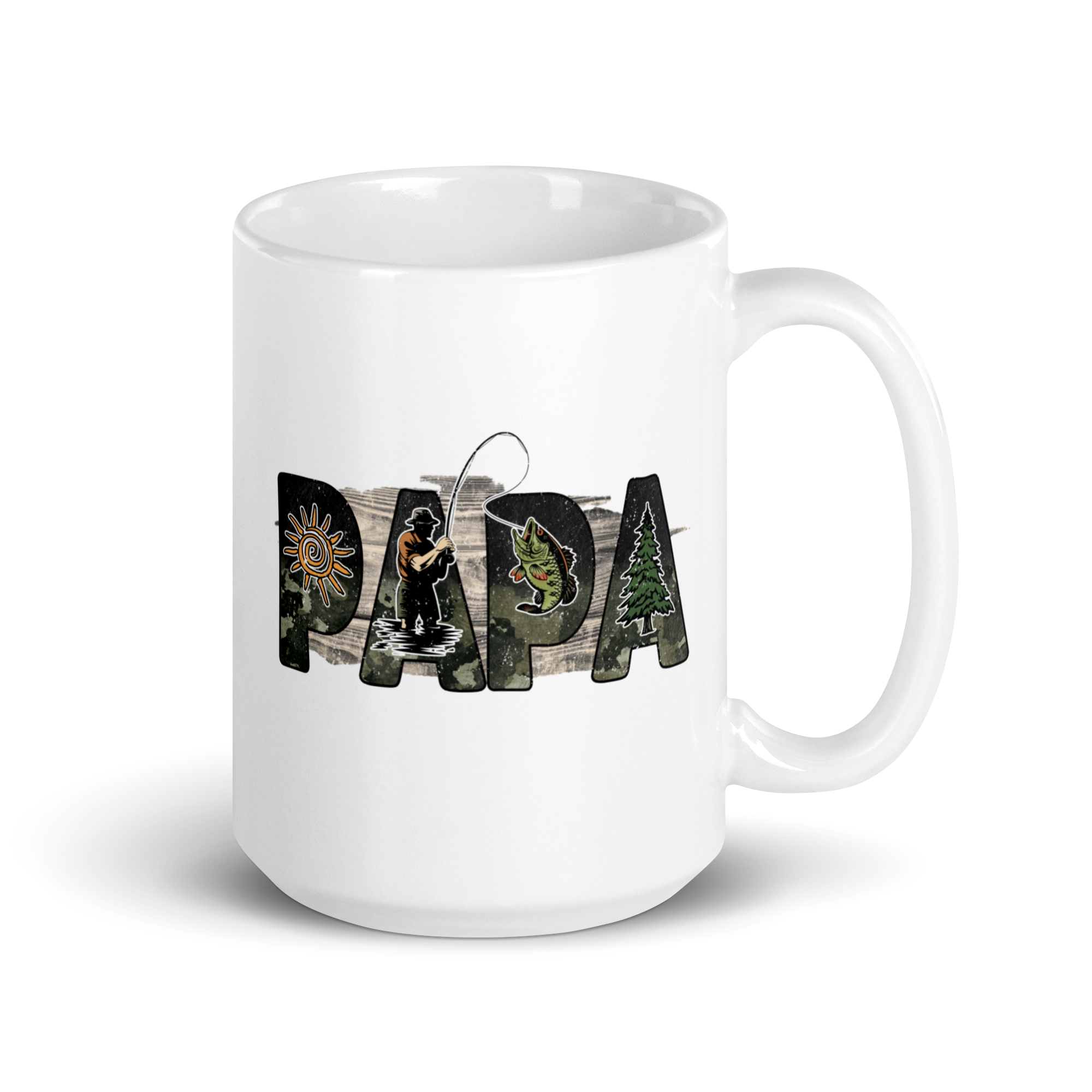 Papa Fishing Dad White glossy mug