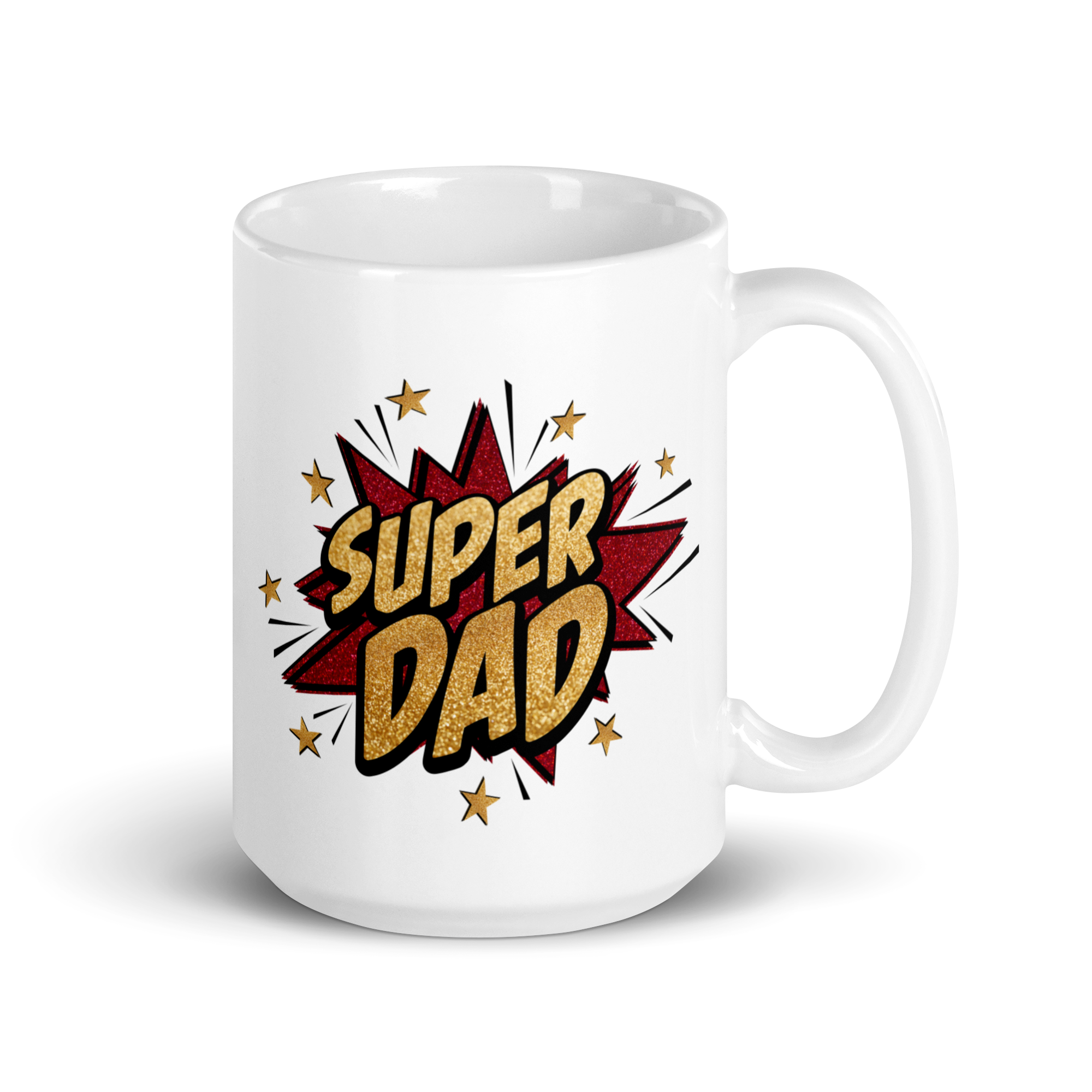 Super Dad Glitter Leopard Star White glossy mug