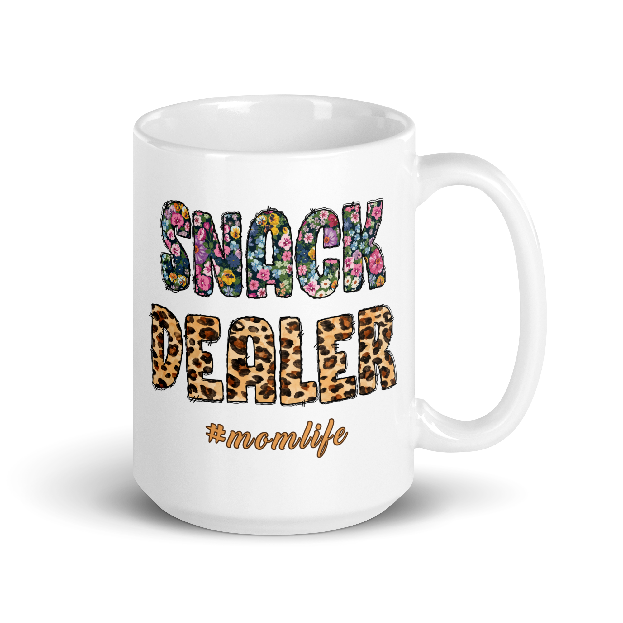 Snack Dealer #Momlife White glossy mug